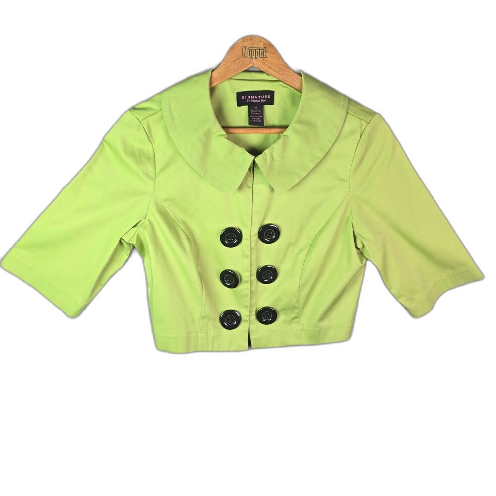 Signature by Robbie Bee Cropped Jacket Lime Green 10 Mod Button Collar